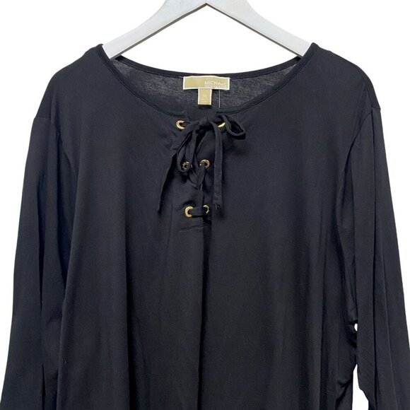 MICHAEL KORS Womens Top Plus Size 3X Black Lace Up Tee  Logo 3/4 sleeve - Picture 1 of 9